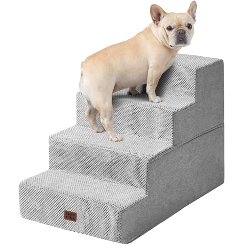 Image of EHEYCIGA Dog Stairs for Bed 20 inch H, 4-Step Extra Wide Dog Steps for High Bed, Pet Steps for Small Dogs and Cats, Non-Slip Balanced Pet Ramp Indoor, Light Grey