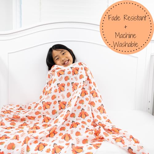 Image of LollyBanks Muslin Swaddle Blankets, 100% Cotton Baby Blanket 47 x 47 Inches, Large Baby Swaddles, Neutral Muslin Blankets for Boys and Girls, Thanksgiving Day Newborn Essentials (Turkey Print)