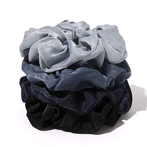 Image of Silk Satin Scrunchies Women Hair Ties - Ivyu Big Scrunchy Ponytail Holder No Crease Hair Bands Soft Elastic No Hurt Your Hair for Vsco Girl Women Blue
