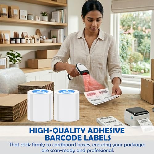 Image of MOREBLUE 50mm x 30mm Direct Thermal Label Roll | 1000 Labels (5 Rolls x 200) | Self-Adhesive Barcode & Shipping Stickers | Waterproof | Strong Adhesive