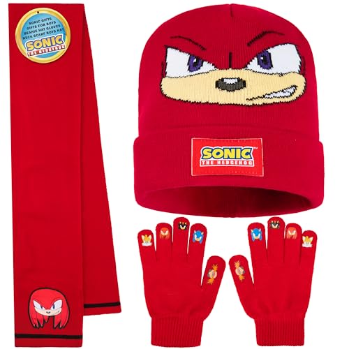 Sonic The Hedgehog Conjunto Bufanda Gorro y Guantes Niño,