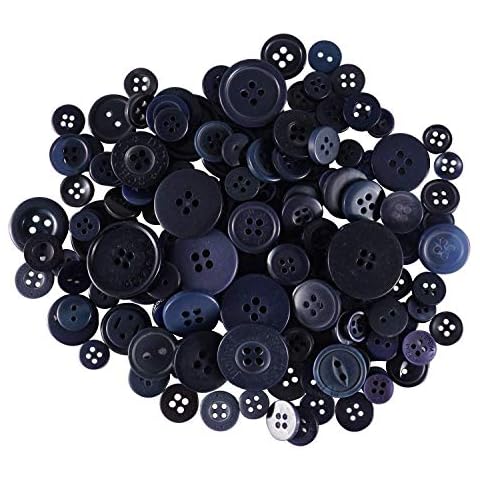 WedDecor Assorted Mixed Size & Shade Resin Round Buttons Two and Four Holes DIY Sewing Crafting Children's Handmade DIY Projects Decorations, 100g, Mixed Navy Blue Cover