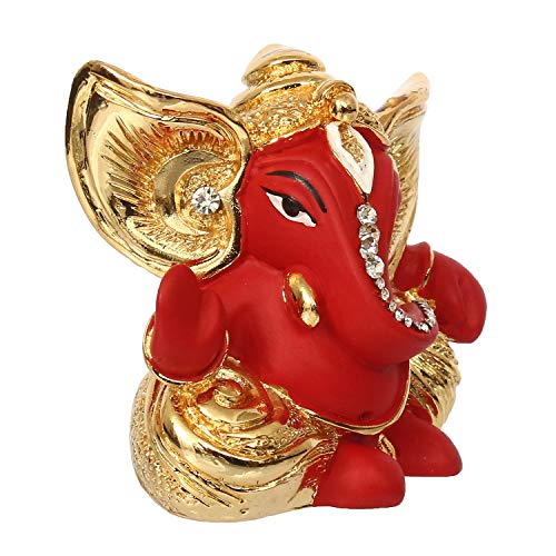 Image of eCraftIndia Golden and Red Polyresin Lord Ganesha Statue for Home, Temple, Office, Car Dashboard Decor - God Idol Gift for Lord Ganesha Devotees - Ideal for Diwali, Ganesh Chaturthi, Birthday