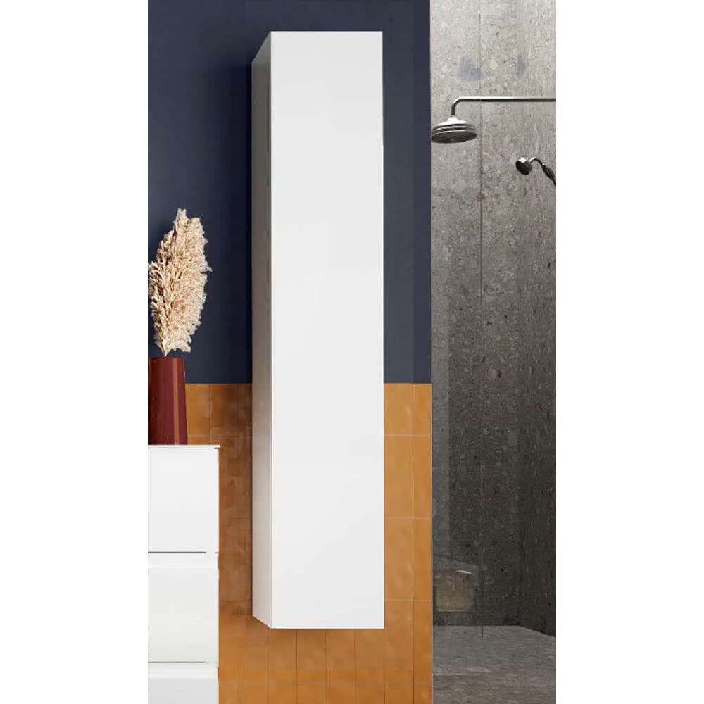 Colonna Bagno Sospesa 1 Anta Bianco Lucido – Modello Start, 26x138x26 cm, Mobile Salvaspazio con 3 Ripiani Interni, Made in Italy