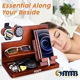 FEMTI Wooden Phone Docking Station, Bedside Table Organiser Wooden Phone Stand with Detachable Stand, Key Holder Wallet Watch, Birthday Gifts for Him, Father's Day for Men Bedside Organiser - Image 6