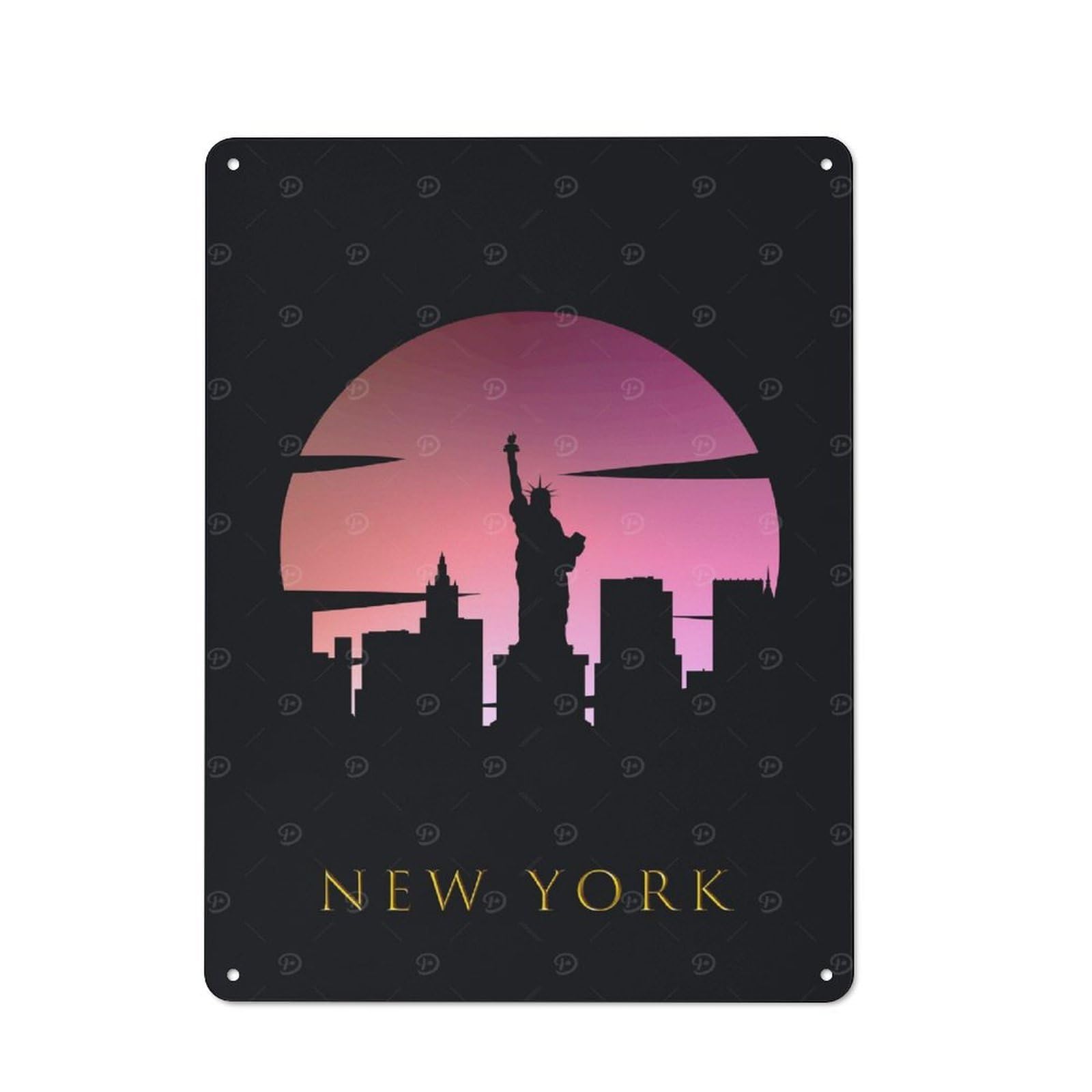 New York City Skyline Country Vintage Metal Wall Decor 40x30cm, Decorative Tin Sign for Cottage, Kitchen, Hallway Or Breakfast Nook