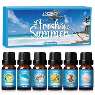 SALUBRITO Summer Essential Oils Set, Premium Fragrance Oils for Diffuser, Scented Oil for Candle, Soap Making, Fresh Cotton, Coconut, Mojito, Pineapple, Ocean Breeze, Pink Island, 6x10ml