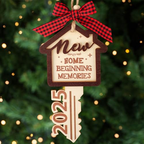 Abilat House Warming Gifts New Home Ornament 2025 First Christmas in New Home Wooden Key Keepsake...
