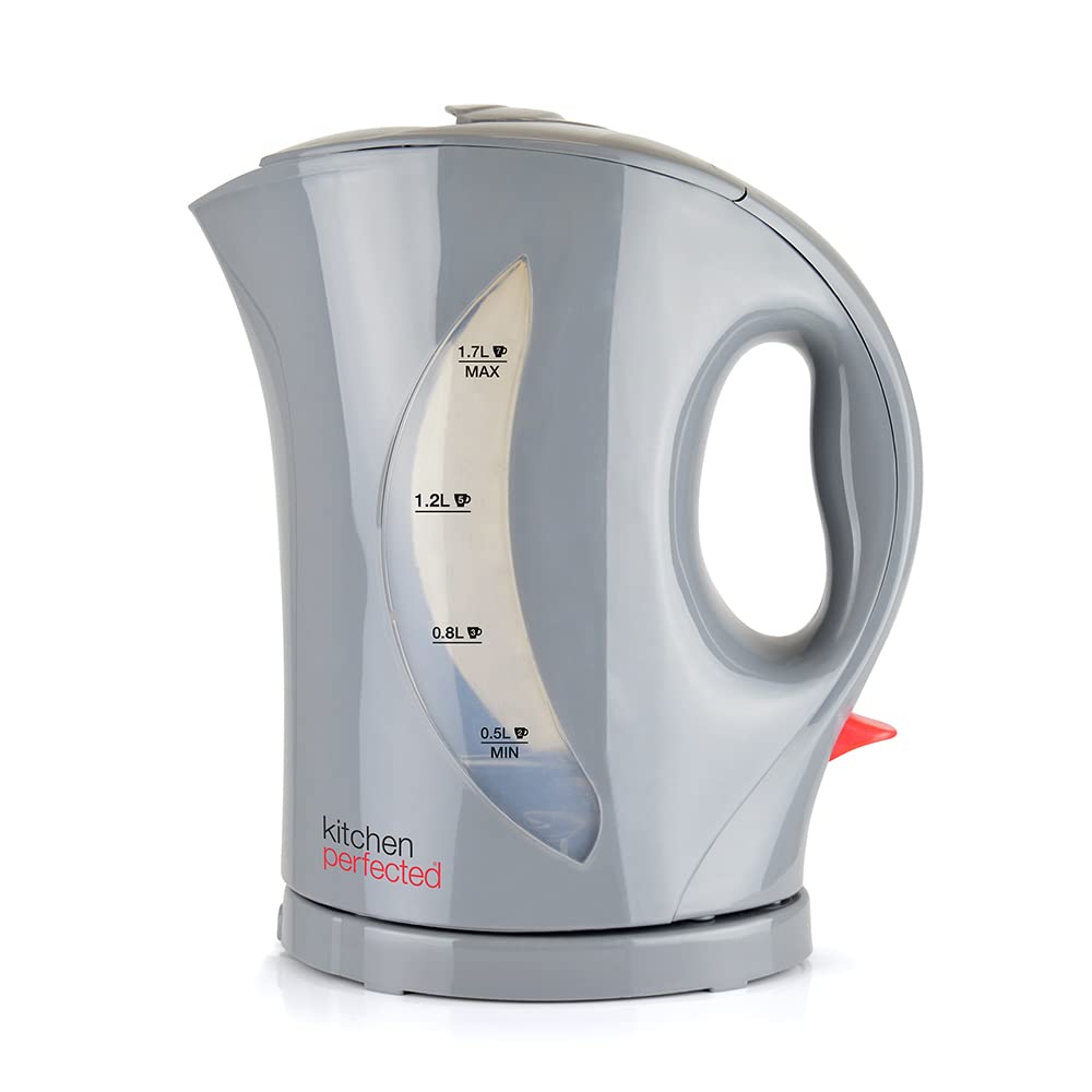 Kitchen Perfected 2000W 1.7L Electric Cordless Kettle - Dual Water Level Windows with Cup Indicators - Washable Filter - On/Off Indicator Light -Automatic Safety Shut-Off - E1524GR - Anthracite Grey