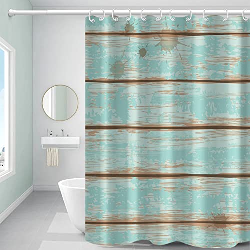 Bovlleetd Cortina de Ducha de Madera Retro, Cortina de baño de Madera Antigua Verde con Marcas de Agua, Impermeable, para el hogar, Arte, Cortina Decorativa, decoración de Granja, Cortinas de baño Cover