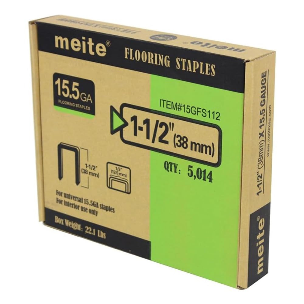 meite 15.5 Gauge Flooring Staples, 1-1/2-Inch Length, 5014 Counts/Box, 3 Boxes, Galvanized, Chisel Point, Compatible with meite MFS50, Bostitch MIIIFS