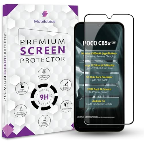 Image of Premium Tempered Glass Screen Protector Guard For Poco C85x 5G (6.9 Inch, Pack of 1) | Edge to Edge Coverage With Easy to installation kit