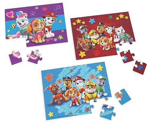Spin Master Games- Paw Patrol, Coffret de 3 24 pièces, Puzzles boîte de Rangement en Bois transportable, Chase, Marcus, Stella, Ruben, pour Enfants à partir de 4 Ans, 6066794