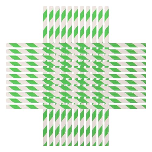 Straws de Papel Rayados Verdes, 100 Piezas miniatura 1
