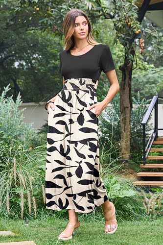 AUSELILY Women's Summer Smocked Short Sleeve Long Maxi Dresses for Women 2025 New3