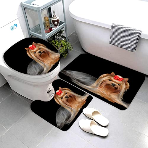 Badematte Yorkshire Terrier Tierhund Badematten Set rutschfest Waschbar Badgarnitur 3teilig - WC Deckelbezug U-förmigen…