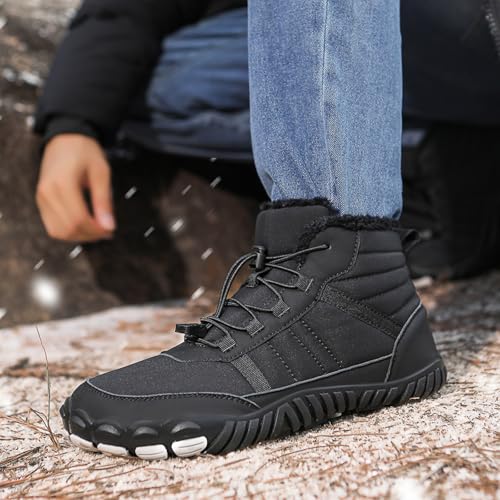Image of Men's and Women's Barefoot Hiking Boots | Zero Drop Winter Snow Boots with Wide Toe Box | Slip-On Waterproof Ankle Booties | Minimalist Five-Finger Sneakers for Outdoor Hiking and Walking