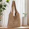 EVEOUT Sac Cabas en Raphia Tressé Femme été Grand Léger Boho Sac de Plage Tressé Léger Sac Fourre-Tout Paille Tissé pour Vacances(Marron) #5