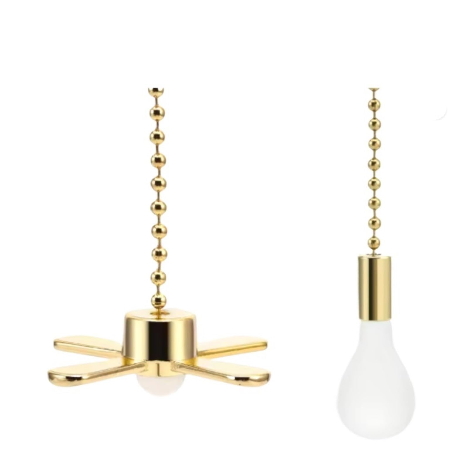 Quxetlryz Gold Light Pull Cord Ceiling Fan Pull Chain Set Beaded Ball Extension Chains With Light Bulb Pulls & Connector For Fixtures(Gold)