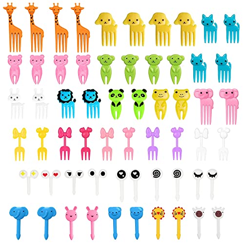 Mini Cartoon Bento Obstgabeln Zahnstocher FüR Kinder Food Kuchen Picks Bento ZubehöR SüßE Mini spieße Zahnstocher Erwachsene Dessert Obst GebäCk Kinderparty (60 Stück)