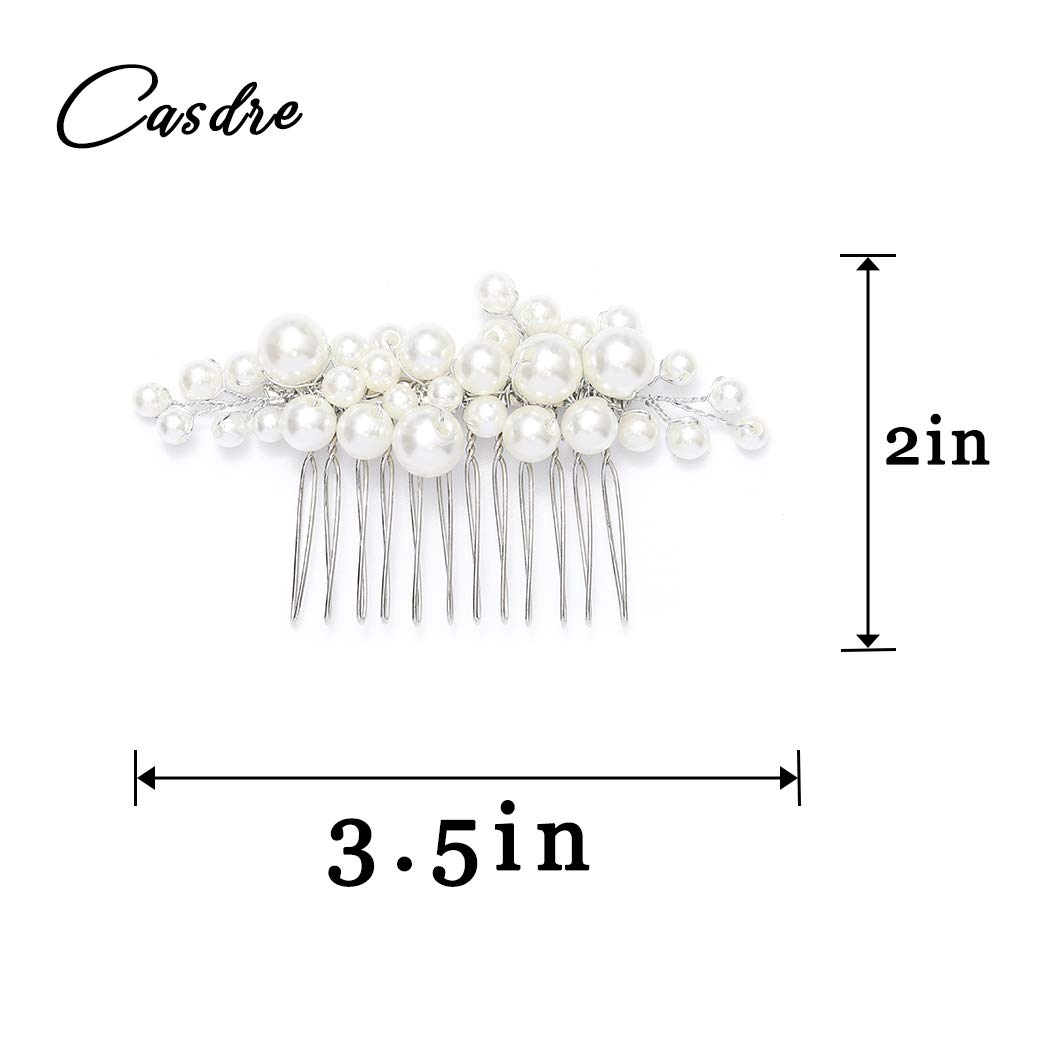 Casdre Pearl Bride Wedding Hair Comb Silver Bridal Side Comb Hair Piece Wedding Hair Accessories for Women and Girls - Image 7