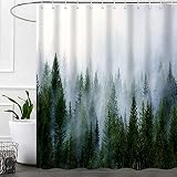 iTapnoom Nature Forest Shower Curtain Bathroom Sets with Hooks 72X72 Inch, Misty Mountain Landscape