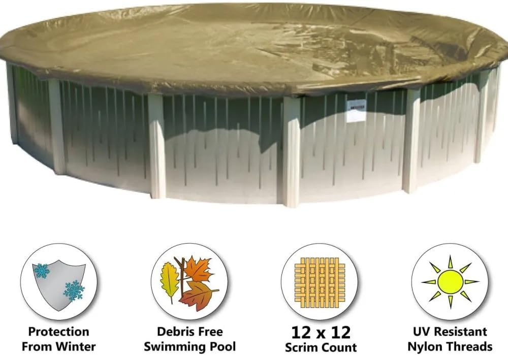 Supreme Plus Winter Pool Cover for 33' Round Above Ground Swimming Pools | Tan/Silver | Easy to Install, UV Protected, and Durable | Includes: 4' Overlap Material, Cable, Winch, and Warranty
