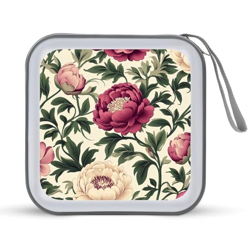 Beautiful Floral Peonies Pattern CD Case DVD Storage Case Portable