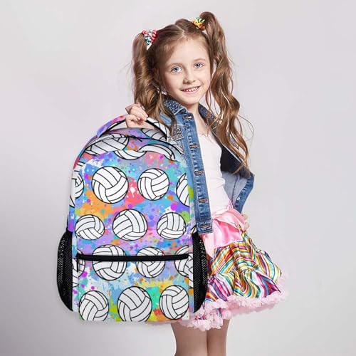 Kids Backpack for Boys Girls, 17" Volleyball School Backpacks for Elementary Middle School, Schoolbag Gifts for Volleyball Lovers, Large Capacity Volleyball Bookbag for Children Students 5