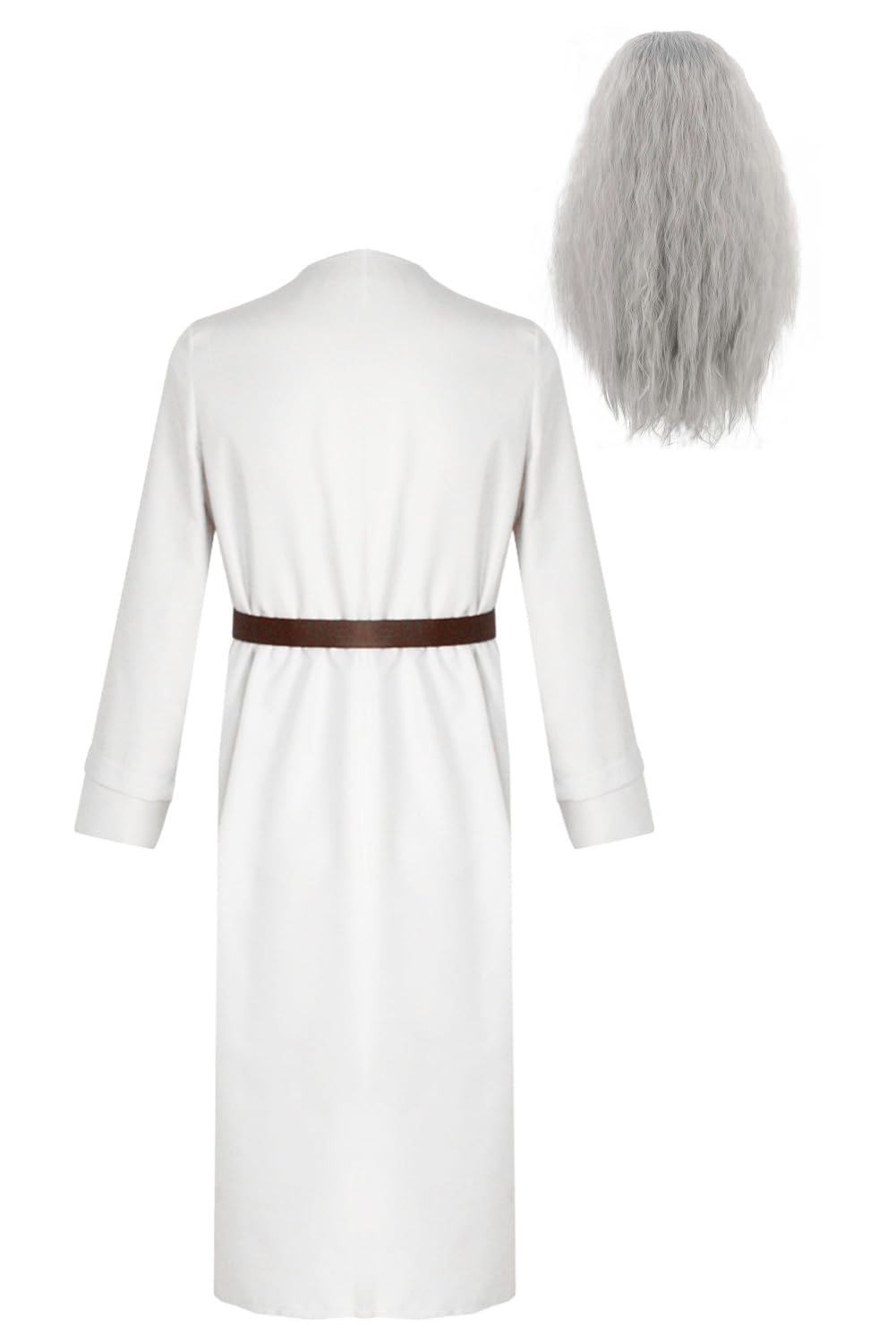 Gandalf Disfraz de cosplay blanco capa con capucha de mago, túnica larga, camiseta y cinturón, juego de disfraz de Gandalf, color blanco, capa medieval de monje para Halloween
