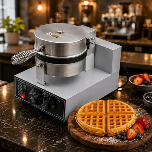 Image of Round Belgian Waffle Machine, Commercial Electric Belgian Waffle Maker, Non-Stick Waffle Baker for Cafe Bakery Restaurant
