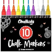 Liquid Chalk Pens (10 Pack) with Gold & Silver - Bold Dry Erase Marker Pens for Blackboard, Windows, Chalkboard Signs, Bistro - 6mm Reversible Tip
