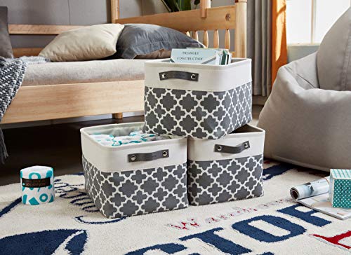 Image of DECOMOMO Foldable Storage Bin | Collapsible Sturdy Cationic Fabric Storage Basket Cube W /Handles for Organizing Shelf Nursery Home Closet (Grey Pattern, Large - 15 x 11 x 9.5-3 Pack)