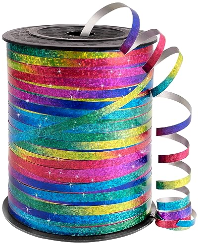 Image of PartyWoo Multi Colored Ribbon, 500 Yard Curling Ribbon for Crafts, Iridescent Crimped Ribbon, Shiny Metallic Ribbon for Gift Wrapping, Ribbon for Balloons String, Hair, Florist Flower (1 Roll)