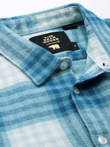 Image of THE BEAR HOUSE Men's Checked Pure Cotton Flannel Casual Shirt | Blue | TBH-MISIA-BL