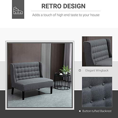 Homcom Wingback Double Sofa Linen Fabric Upholstery Button Tufted Loveseat Armless Couch Modern Contemporary Living Room Settee With Wood Legs, Grey #TOP3