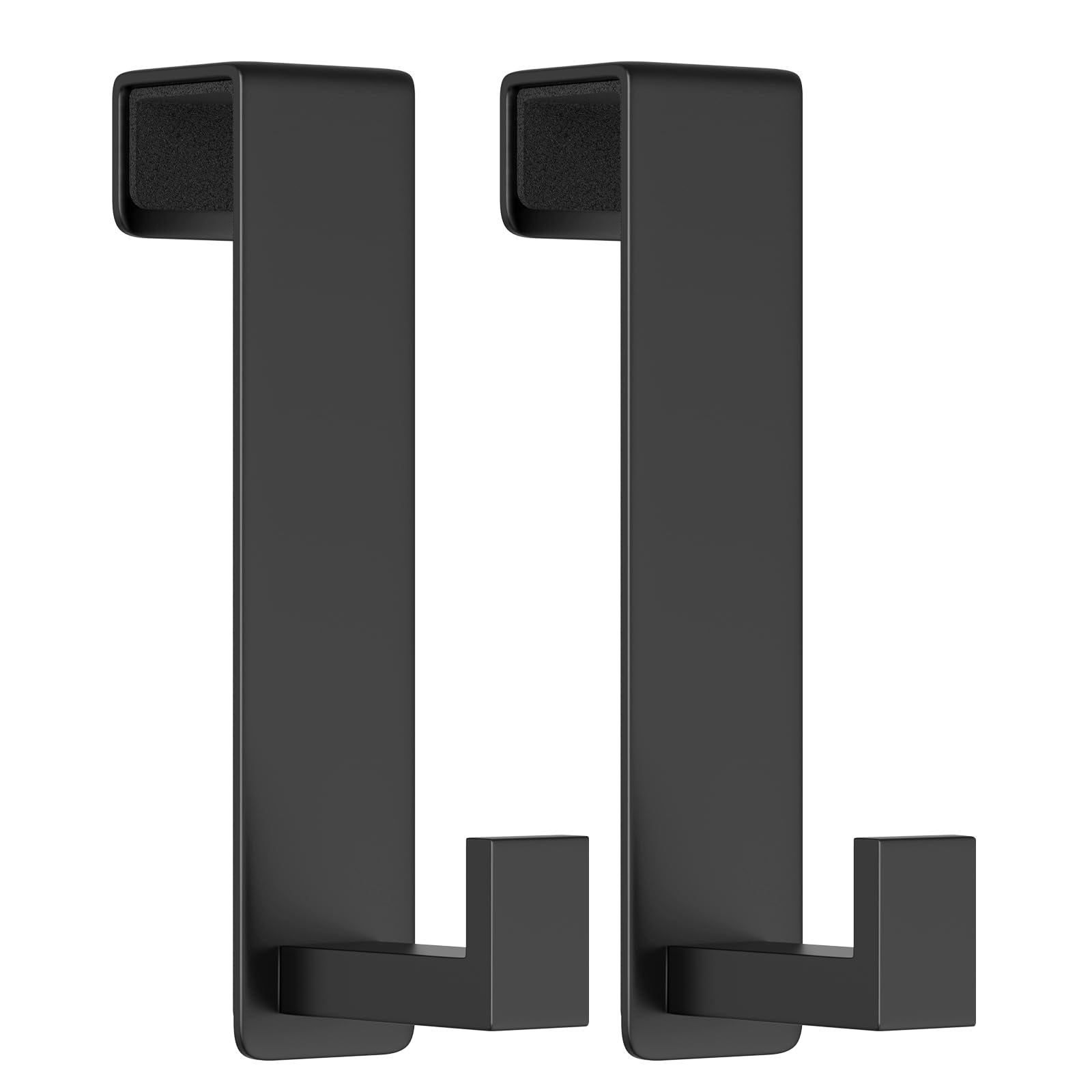WUIVIUT Heavy Duty Over The Door Hooks, Easy Install Door Holder for Coats, Stainless Steel Hanger Hook for Bedroom, Office, Towel (Black, L Shape 2 Pack, Fits 1-3/4'' Thick)