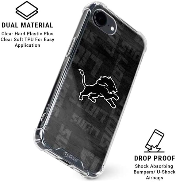 Skinit Clear Phone Case Compatible with iPhone 16e - Officially Licensed NFL Detroit Lions Black & White Design