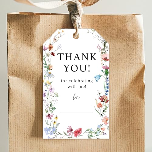 TIRYWT Wildflower Thank You Tags with String, 50 Pack Party Favor Tags for Wedding, Birthday, Anniversary and Gift Wrap – A07