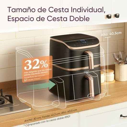 Cosori Turbo Tower Pro Smart Chef Edition Air Fryer showing ceramic coated baskets and easy cleaning