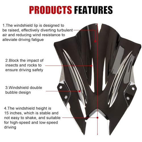 Image of Windshield for NINJA500 SE 2024 2025 2026, PSLER Windscreen Double Bubble Wind Deflector Protector Fairing for NINJA500 SE Ninja 500 2024 2025 2026 (Silver)