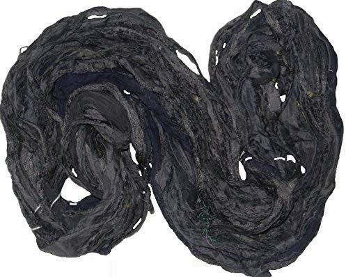 Sari Pure Silk 100g Ribbon Yarn Black Multi-Recycled Sari Silk Ribbon Yarn