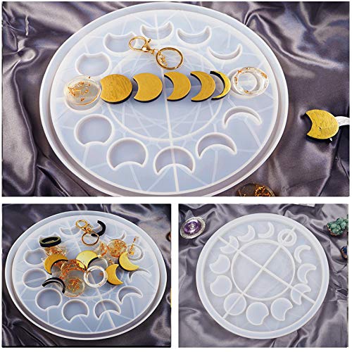 Rain Moon Phase Resin Mold, Large Silicone Moon Clock Mold, Lunar Eclipse Round Tray Pendant Mold for Resin Crafts DIY, Making Decoration, Wall Hanging - Thumbnail 7