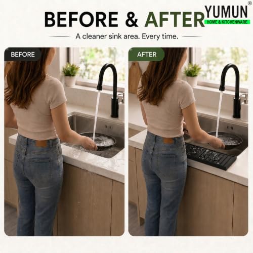 Image of Yumun Sink Splash Guard In Kitchen, Silicone Sink Edge Protector (Black)