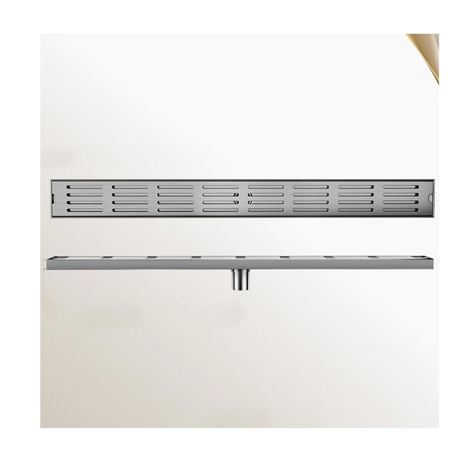 NJDQFA Linear Shower Drain with Removable Grid Grate Cover,Rectangle Shower Floor Drain,Linear Drain with Hair Strainer,Center drainage,8 * 90cm