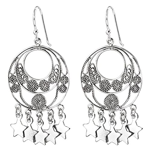 Boucles d'oreilles ethniques pour femmes avec pampilles étoiles et détails ciselés