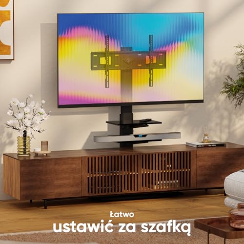 ONKRON Stojak podłogowy do telewizora od 32" do 65" do 40 kg - Stojak TV z regulacją wysokości i obrotowy - Uniwersalny stojak pod telewizor VESA - Stojak TV ze szkła w kolorze czarnym TS5550