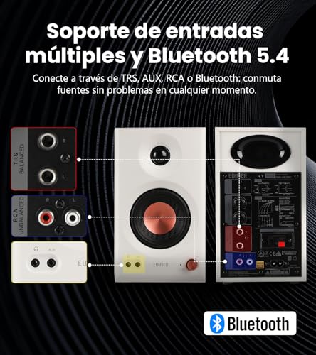 Miniatura 4 de Edifier MR3 - Altavoces de Estudio compactos 2.0, Hi-Res Audio, Bluetooth V5.4, Controles físicos, RCA, AUX, Aplicación móvil, 2x18W, Blanco
