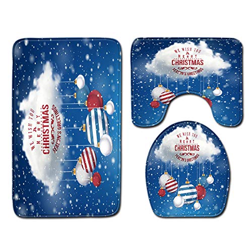 Claean-Acces-Home Toilettendeckelbezug Frohe Weihnachten Schneemann rutschfest Badezimmer Pad Bodenmatte Teppich Saugfähig Sockel Teppich Deckel Toilettendeckel Dekor Bad Set-No-3_50X80Cm 3Pcs