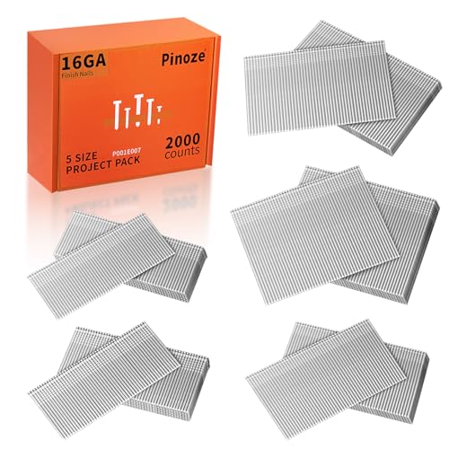 Image of PINOZE 16 Gauge Finish Nails, 2000-Count (2-1 /2 inch, 2 inch, 1-3 /4 inch, 1-1 /2 inch, 1-1 /4 inch) 16GA Galvanized Straight Finishing Nails Assorted Size for Framing Nail Gun Pneumatic, Electric Finish Nailer